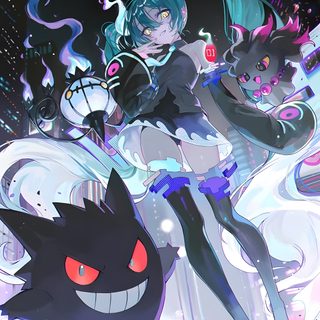 an anime character is sitting on the ground with two other characters in front of her Hatsune Miku Halloween Miku Hatsune Vocaloid, Bleach (anime, Vocaloid, Cute Profile Pictures, dim gray