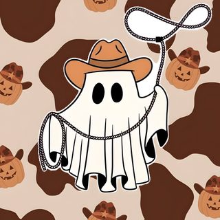 a cow with a cowboy hat and lasso on it's head is surrounded by pumpkins Halloween Cowgirl Iphone, Aesthetic Cute Western Halloween, Halloween Backgrounds, Halloween, Boo Haw, tan