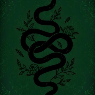 a black snake on a green background with roses and leaves in the corner, as if it Slytherin Halloween Dark Aesthetic Phone Background, Black Snake On Green Damask Background, Gothic Snake,