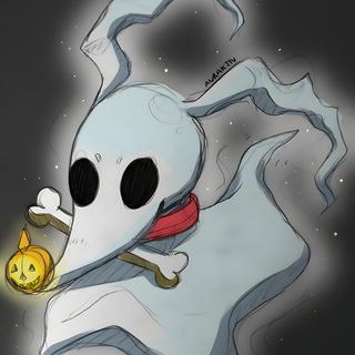 a drawing of a ghost holding a gold coin Zero Halloween Zero Halloween, Zero Art Ideas, Zero Fan Art Nightmare Before Christmas, dim gray