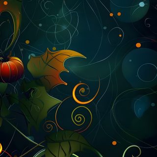 an abstract painting of pumpkins and leaves on a dark background with swirly lines Halloween Celtic Holiday, Orange Halloween, Halloween Screensavers Iphone, Thanksgiving, Fall Dragon, black
