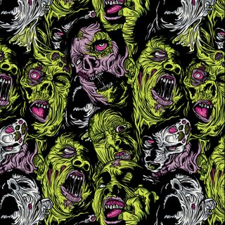 a group of zombie heads with green and pink paint on black background canvas art print Halloween Monster Pattern Zombie Background, Horror Pattern, Zombie Iphone, Zombie Phone, dark slate gray