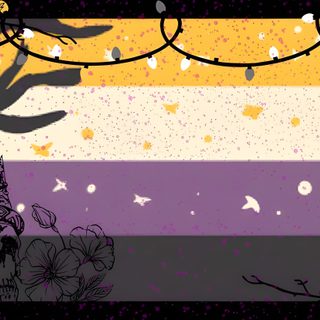 an image of a skull in the middle of a forest with trees and birds around it Nonbinary Halloween Non Binary, Nonbinary, Non Binary Flag, Lgbtq Flags, Lgbt Flag, Happy House, sienna