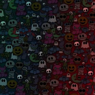 an image of many different colored skulls on a black background with red and green colors Halloween Monster Pattern Scary Backgrounds, Cool Halloween, Halloween Background Android, black