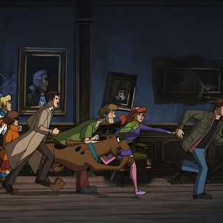 several people are dancing around in an old - fashioned room with paintings on the walls Scooby Doo Halloween Laptop Scooby Doo Macbook, Scooby Doo Computer, Scooby Doo Movie Images, black