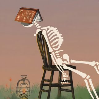a skeleton sitting in a chair with a book on its head and legs above his head Halloween Iphone Skeletons Skeleton Illustration, Arte Van Gogh, Motion Graphics Inspiration, gray