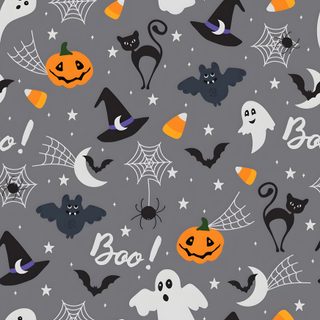 halloween seamless pattern with bats, pumpkins and ghost faces on grey background for wallpaper Halloween Costumes Image Halloween, Halloween, Halloween Images, October, Halloween Cute, dim gray