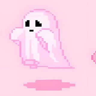 the ghost is flying through the air with hearts Pink Halloween Laptop Pink Halloween Laptop, Pink Laptop Gif, Aesthetic Pink Pixel Background, misty rose