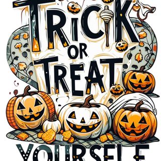 a trick or treat poster with pumpkins and jack - o'- lanternes Halloween Trick Or Treat Trick Or Treat Design Ideas, Trick Or Treat Halloween Quotes, Trick Or Treat Poster Ideas, linen