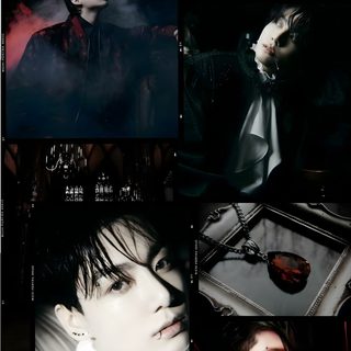 the collage shows many different images in black and white, including an image of a woman Jungkook Halloween Vampire Aesthetic, Me Myself And Jungkook, Jungkook Halloween, black