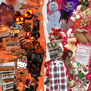 a collage of halloween themed items including pumpkins, ghost and other things that are all over the place Halloween Christmas Halloween Junk, All Holidays Collage, Christmas And Halloween, Christmas Pictures, sienna