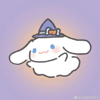a drawing of a cartoon character with a hat on top of it's head Cinnamon Roll Hello Kitty Halloween silver