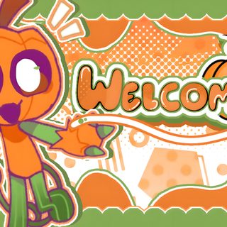 an image of a cartoon character with the word welcome on it's back ground Halloween Dandys World Gourdy Dandys World Ipad, Dandy World Banner, Dandys World Banner, sandy brown