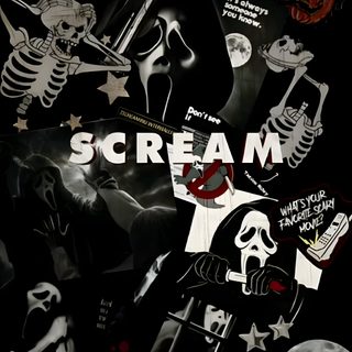 a bunch of stickers that are on top of a black surface with the words scream Halloween Aesthetic Scream black