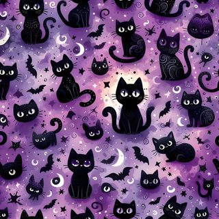 black cats and bats on purple background with stars, crescents and moon in the sky Halloween Purple Cats Custom Cat Pattern, Holidays Halloween, Dark Backgrounds, Pattern, slate gray
