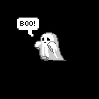 an old - school video game with the words boo written on it and ghost floating in the air Cute Halloween Black Halloween Decoration Ideas, Black And White Ghost Art, Pixel Ghost With Boo Text,