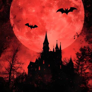 a red full moon over a castle with bats Red Halloween Iphone Dracula Theme, Vampire Halloween Background, Moon Vampire, Gothic Moon Vampire, black