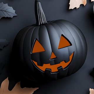 a pumpkin surrounded by leaves on a black background Halloween Apple Halloween Apple, Modern Halloween, Halloween Ipad Hd, dark slate gray