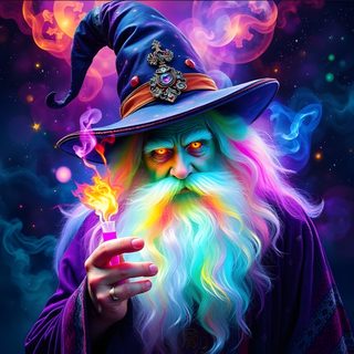 the wizard is holding a magic wand in his hand and wearing a hat with horns Merlin Wizard Halloween Rainbow Purple Pic Of Wizard, Bright Wizard, Awesome Wizard, midnight blue