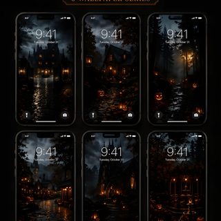 the halloween iphone wallpapers are all lit up and ready to be used on your phone Iphone Lock Screen Lock Screen Halloween Iphone Halloween Lock Screen, Gothic Cottage, Lock Screen Backgrounds, black