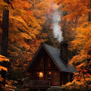Autumn Homes, Autumn Cottage Aesthetic, Fall Ambience Wallpaper, Autumn Outdoors, Autumn Cabin Aesthetic, Cabin Cottage House, Autumn Aesthetic House, Cozy Fall Forest, Fall Scenes Halloween Forest House Autumn Homes, Autumn Cottage Aesthetic, Fall Ambience, Autumn Outdoors, saddle brown