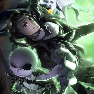 an image of a woman holding a skull in her hand with green light coming from behind Twisted Wonderland Halloween Twisted Wonderland Anime Background, Twisted Wonderland Anime Background Phone, Twisted Wonderland Anime Character, dark slate gray