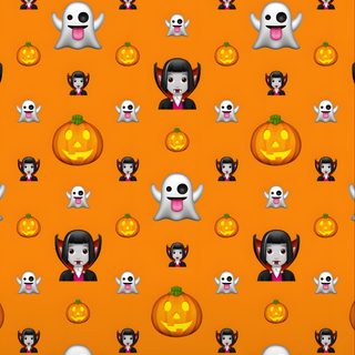 an orange halloween themed wallpaper with skulls and jack - o'- lanterns Halloween Emoji dark orange
