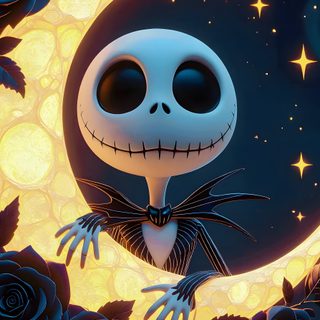 a cartoon character sitting on the moon with roses in front of it and stars all around Disney Halloween Apple Watch Nightmare Before Christmas Tattoo, Dessins Sympas, Halloween Cute, dark slate gray