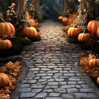 a pathway that has pumpkins on it Halloween Pumpkin Path Halloween Nature, Pumpkin Patch Background, Beautiful Fall Scenery With Pumpkins, dark olive green