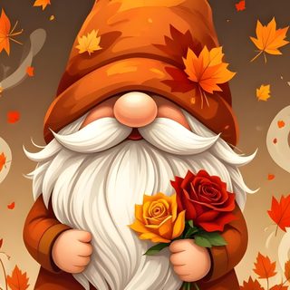 an image of a gnome with flowers and pumpkins in the fall leaves behind him Halloween Gnomes Gnome, Autumn Phone, Gnome Pictures, Image Halloween, Halloween Backgrounds, sienna