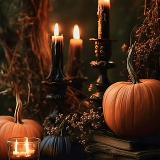pumpkins and candles are sitting on the ground Rustic Halloween Samhain, Fantasy Reads, Autumn Night, Halloween Images, City Garden, Witchy Vibes, black