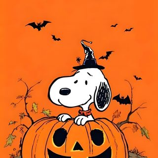 a cartoon dog sitting on top of a pumpkin Woodstock Halloween Snoopy And Woodstock Fall, Cute Halloween Snoopy, Snoopy Pumpkin, chocolate