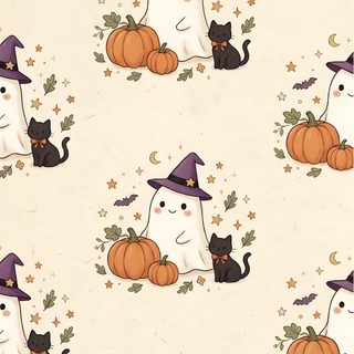 a halloween themed wallpaper with cats and pumpkins Cute Halloween With Cats antique white