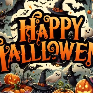 a happy halloween poster with pumpkins and bats Happy Halloween Free saddle brown