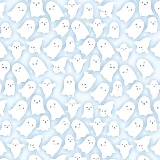 a white and blue pattern with small ghost faces Pastel Blue Halloween Blue Halloween Aesthetic, Blue And Gray Ghost Pattern, Blue Fall, Blue Ghost,