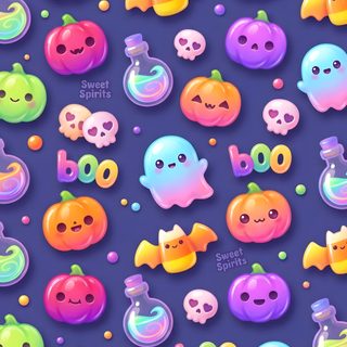 many different types of halloween candies on a purple background Halloween Cutecore dark slate blue