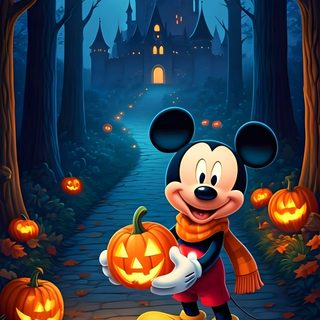 mickey mouse holding a pumpkin in front of a castle at night with jack - o'- lanterns Vintage Disney Halloween Mickey Mouse Halloween Cartoon, Mickey Mouse Halloween Iphone, Mickey Mouse Pumpkin, dark slate gray