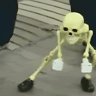 an alien is standing on one leg and wearing black shoes, while another person stands behind him Funny Halloween Gif Laughing Skeleton Gif, Shocked Skeleton Gif, Memes De Halloween, Skeleton Emoji Gif, gray