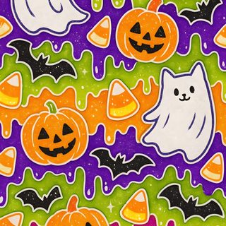 an image of halloween pumpkins and ghostes on a green background with orange, purple, and black colors Halloween Slime Halloween Iphone Backgrounds, Halloween Cute, Glitter Slime, Gothic, Cute Pastel, peru