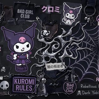 an assortment of stickers and patches on a black background Chromebook Kuromi Halloween Kurumi Pc, Kuromi Ipad, Kuromi Pc 1920x1080 Full Hd 4k, Computer Alt, black