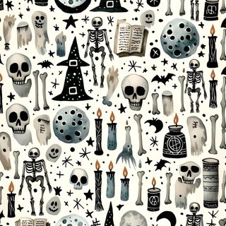 a pattern with skulls and witches on it Halloween Magic Potions Light Greysmall Witchy Halloween Background, Witchy Halloween, Witchy Backgrounds, beige