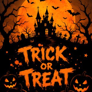 a poster for trick or treat with pumpkins and bats in front of a full moon Halloween Trick Or Treat Spooky Background, Pumpkin, Apple Watch, Halloween Magic, Orange, Halloween, black