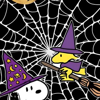 snoop and his friends are dressed up in halloween costumes for the web with bats, pumpkins, and a full moon behind them Woodstock Halloween black