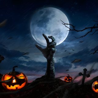 halloween scene with scarecrows and pumpkins in the sky, full moon behind them Halloween Cave Halloween Backgrounds Scary, The Day After Halloween, Halloween Fb Covers, black