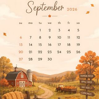 an autumn calendar with pumpkins and other items on a picnic table in the fall Halloween Calendar September 2026 Calendar Aesthetic, burlywood