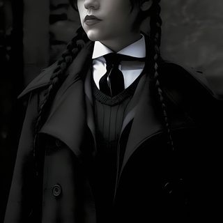 a woman with long braids wearing a black coat Wednesday Addams Halloween Wednesday Addams Raven Hair, Wednesday Side Profile, Wednesday Addams Side Profile, black