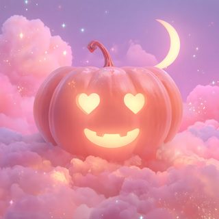 a pumpkin sitting on top of clouds with a moon in the background Cute Pink Halloween For Computer Pink Halloween Ipad, Pink Halloween Gif, Girly Halloween Desktop, pale violet red