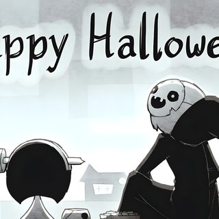 a cartoon image of two people dressed in black and white, with the caption happy halloween Missing Halloween Kimi Ni Todoke Halloween, Halloween Gifs Anime, Missing Halloween Fanart, gainsboro
