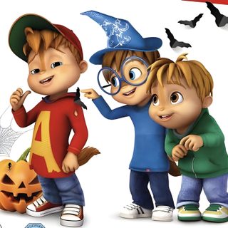 two children dressed up in halloween costumes with bats and pumpkins behind them, one boy is pointing at the other Alvin And The Chipmunks Halloween Alvin And The Chipmunks Halloween Movie, Alvin Chipmunks Halloween, Alvin Halloween, pink