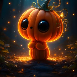 a little pumpkin is standing in the dark 3d Cute Halloween Pumpkin Cartoon, Adorable Pumpkin, Cute Baby Pumpkin, Cute Fall Animal, black